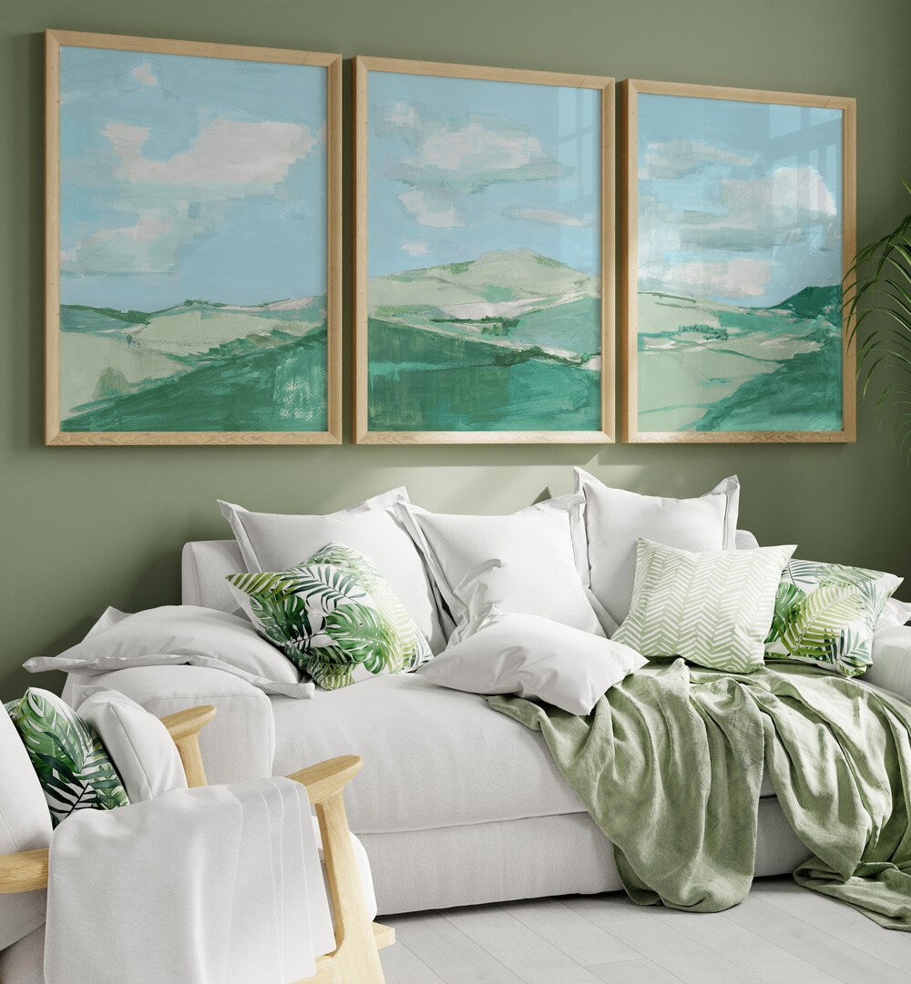 Beautifully display the TRANQUIL TERRAIN SET, SET OF 3 PAINTINGS, perfect for a serene living space transformation.