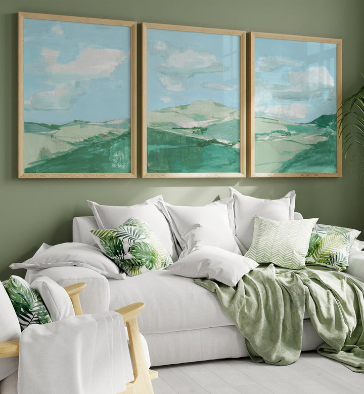 Beautifully display the TRANQUIL TERRAIN SET, SET OF 3 PAINTINGS, perfect for a serene living space transformation.