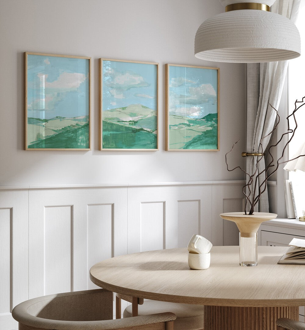 Elevate your decor with the TRANQUIL TERRAIN SET, SET OF 3 PAINTINGS, showcasing serene landscapes for a calming ambiance.