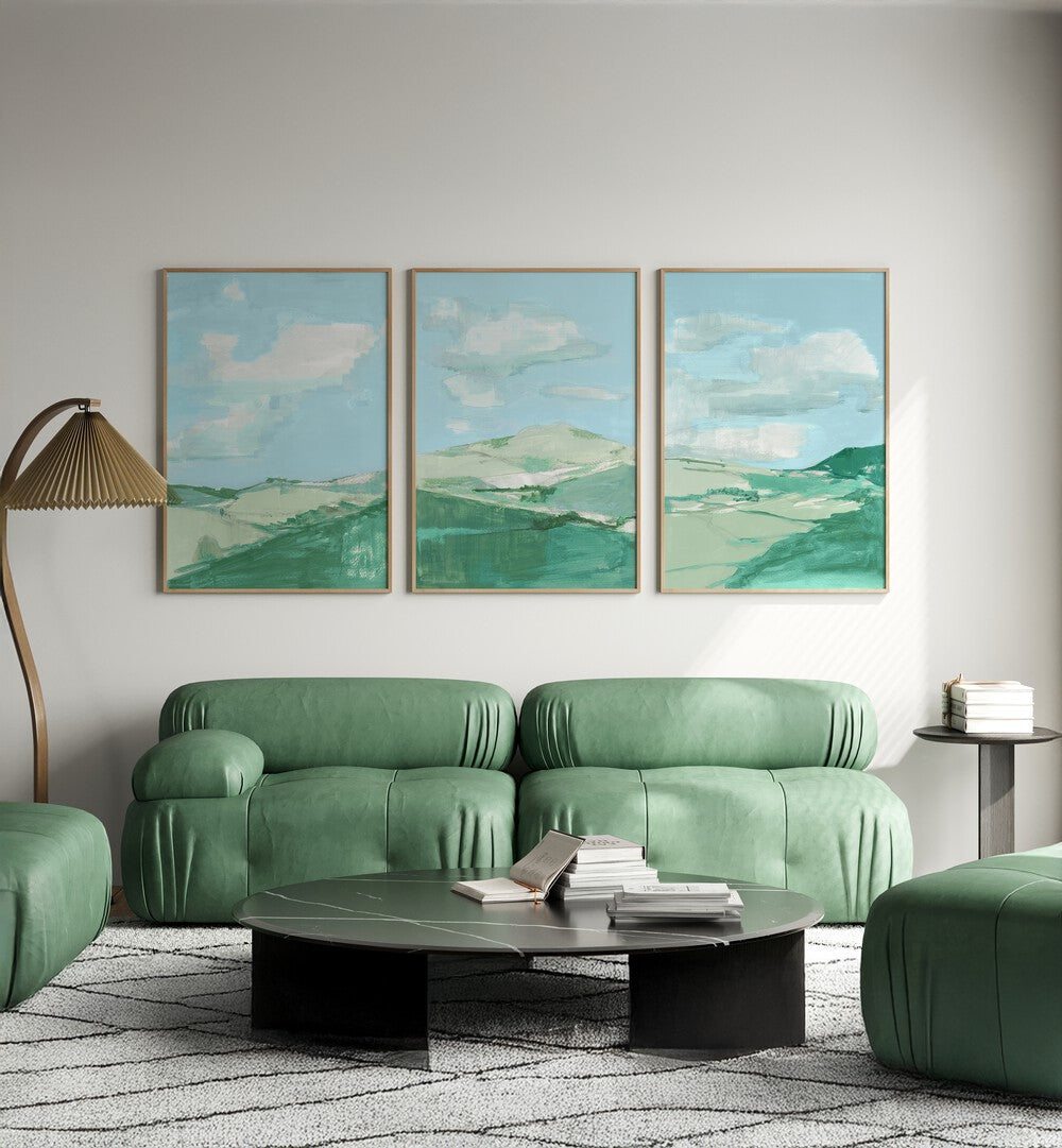 Enhance your decor with the TRANQUIL TERRAIN SET , SET OF 3 PAINTINGS featuring serene landscapes for a calming vibe.