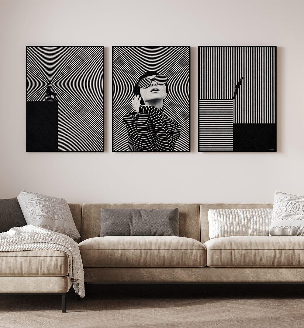 Stylish THOUGHTS HYPNOSIS SET, SET OF 3 PAINTINGS enhancing creativity and tranquility in your space. Perfect decor choice!