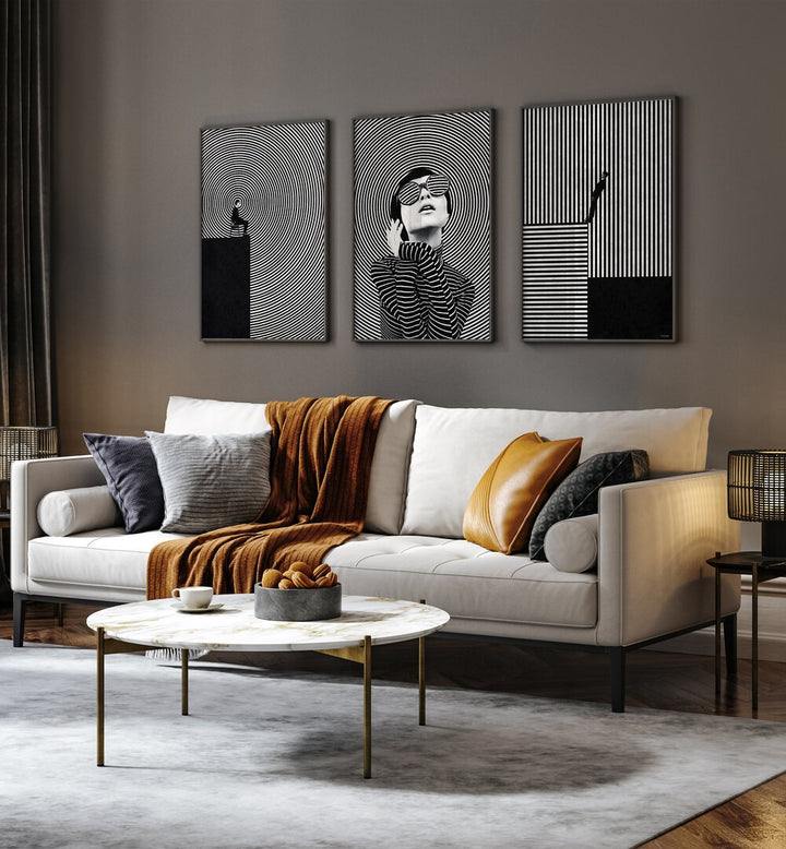 Elevate your decor with the THOUGHTS HYPNOSIS SET, SET OF 3 PAINTINGS, inspiring creativity and tranquility.