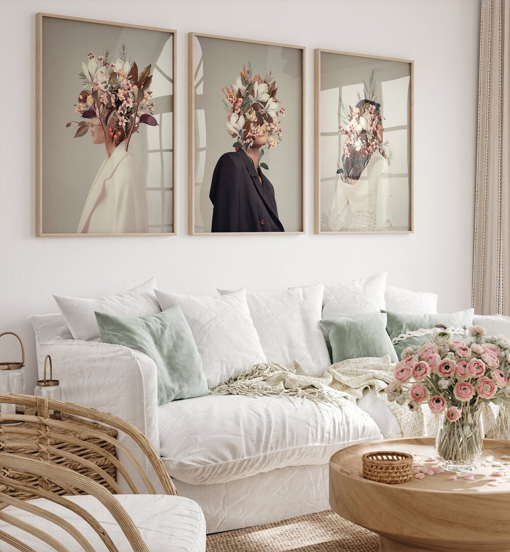 Enchant your home with the INFINITE AUTUMNS SET, SET OF 3 PAINTINGS, featuring vibrant fall hues of orange and gold.