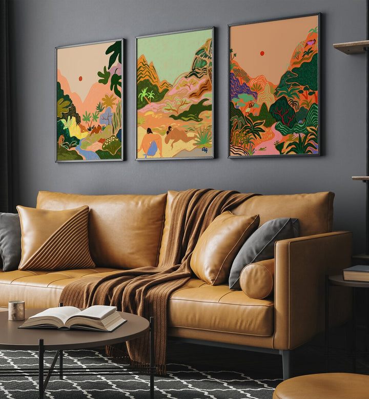 Elevate your decor with the HIDDEN PARADISE SET, SET OF 3 PAINTINGS, showcasing serene nature-inspired art.