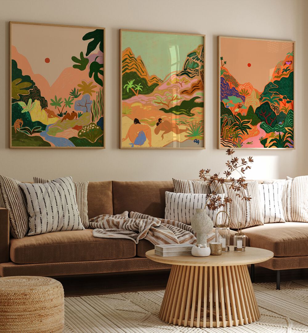 Beautifully designed HIDDEN PARADISE SET, SET OF 3 PAINTINGS, perfect for transforming your living space into a tranquil oasis.