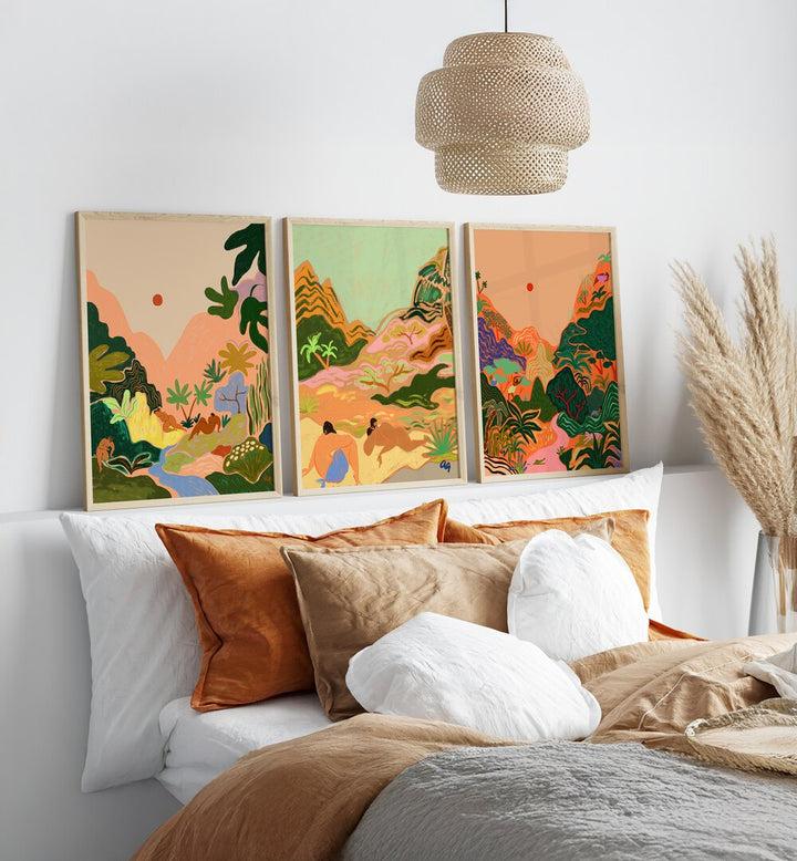 Transform your space with the HIDDEN PARADISE SET, SET OF 3 PAINTINGS, showcasing vibrant nature-inspired art.