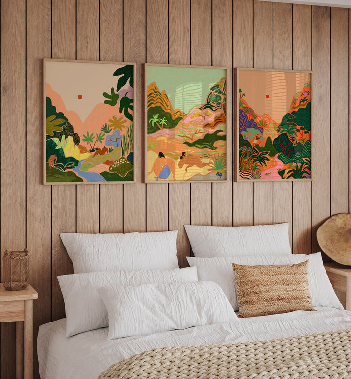 Transform your space with the HIDDEN PARADISE SET, SET OF 3 PAINTINGS, showcasing serene nature-inspired art.