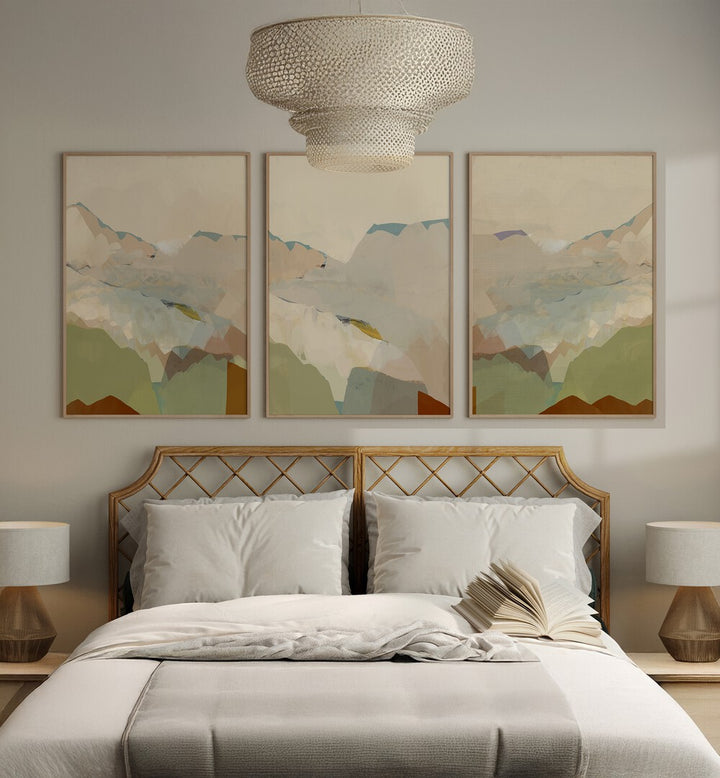 Transform your space with the PEACHY MOUNTAIN RANGE SET, SET OF 3 PAINTINGS, showcasing serene natural beauty.