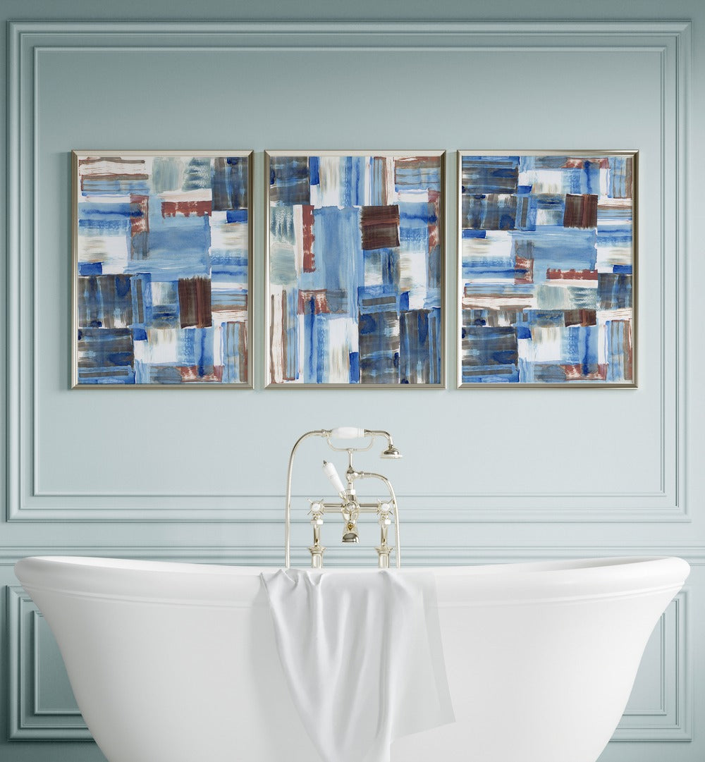 Enhance your decor with the ICY BLUE ABSTRACT SET, SET OF 3 PAINTINGS featuring captivating icy blue designs.