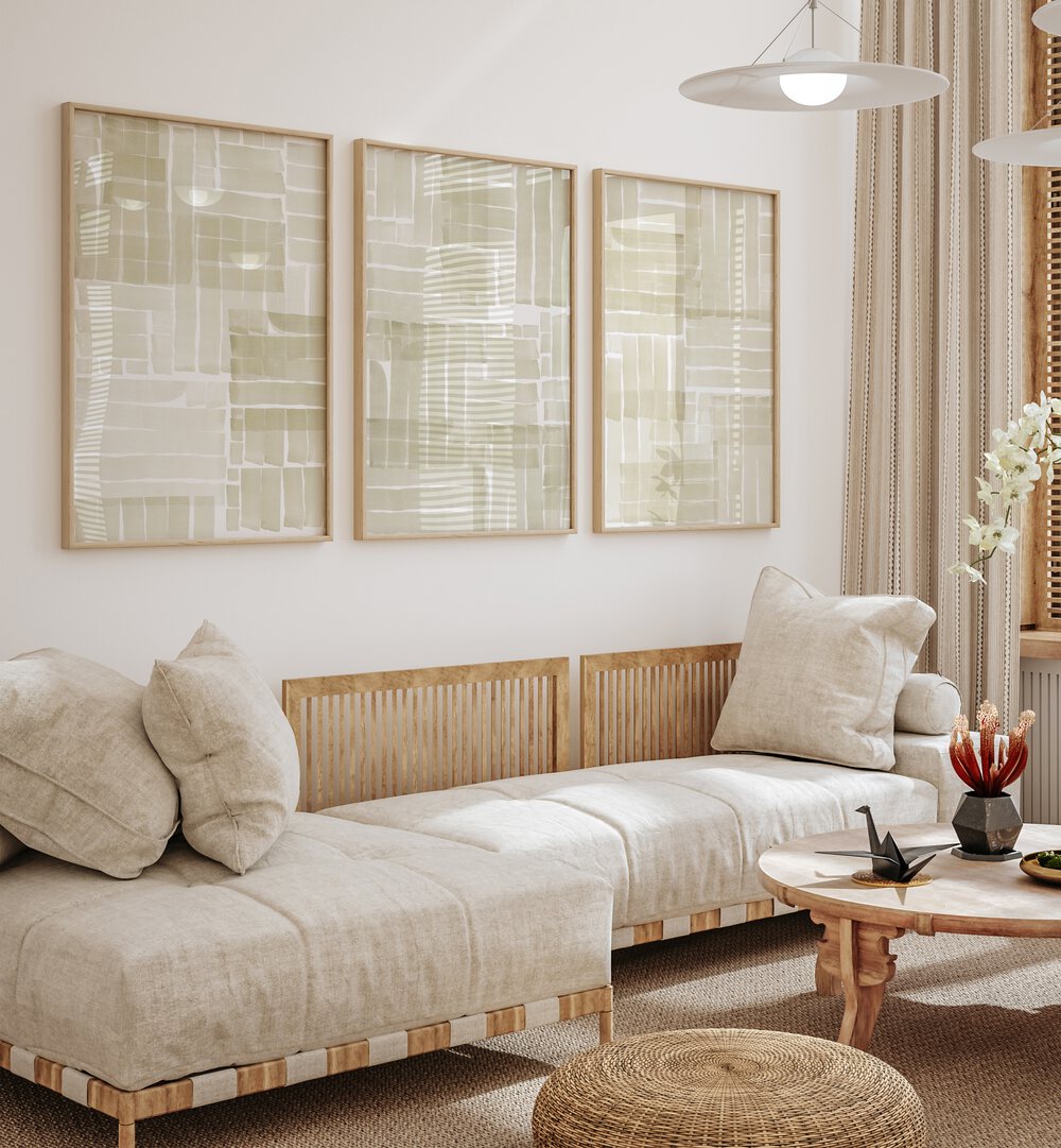 Enhance your space with the NEUTRAL TANGLE GRID SET, SET OF 3 PAINTINGS, perfect for contemporary decor.