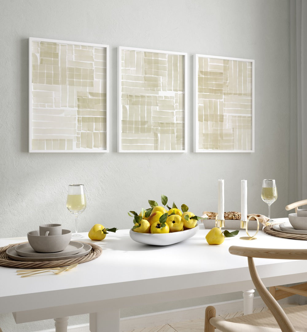 Enhance your décor with the NEUTRAL TANGLE GRID SET, SET OF 3 PAINTINGS, perfect for any contemporary living space.