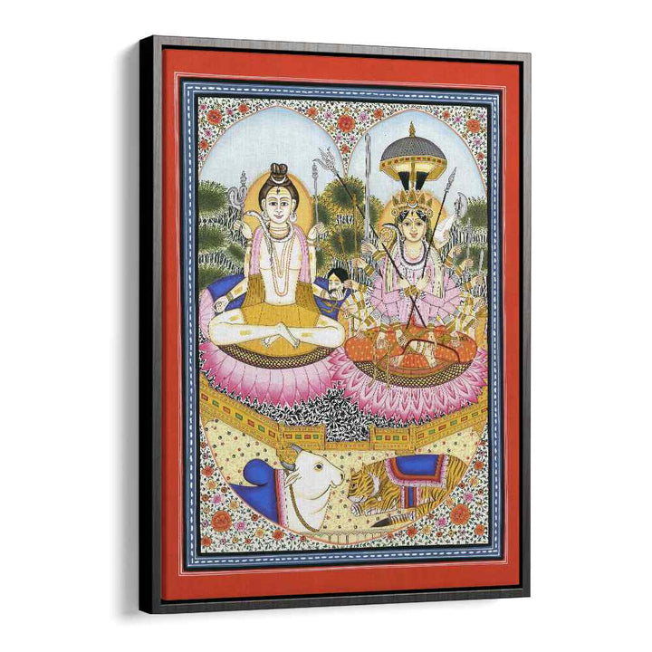 Divine SHIVA SHAKTI ARTWORK, INDIAN ART PAINTINGS, showcasing the sacred union of Shiva and Shakti on a lotus.