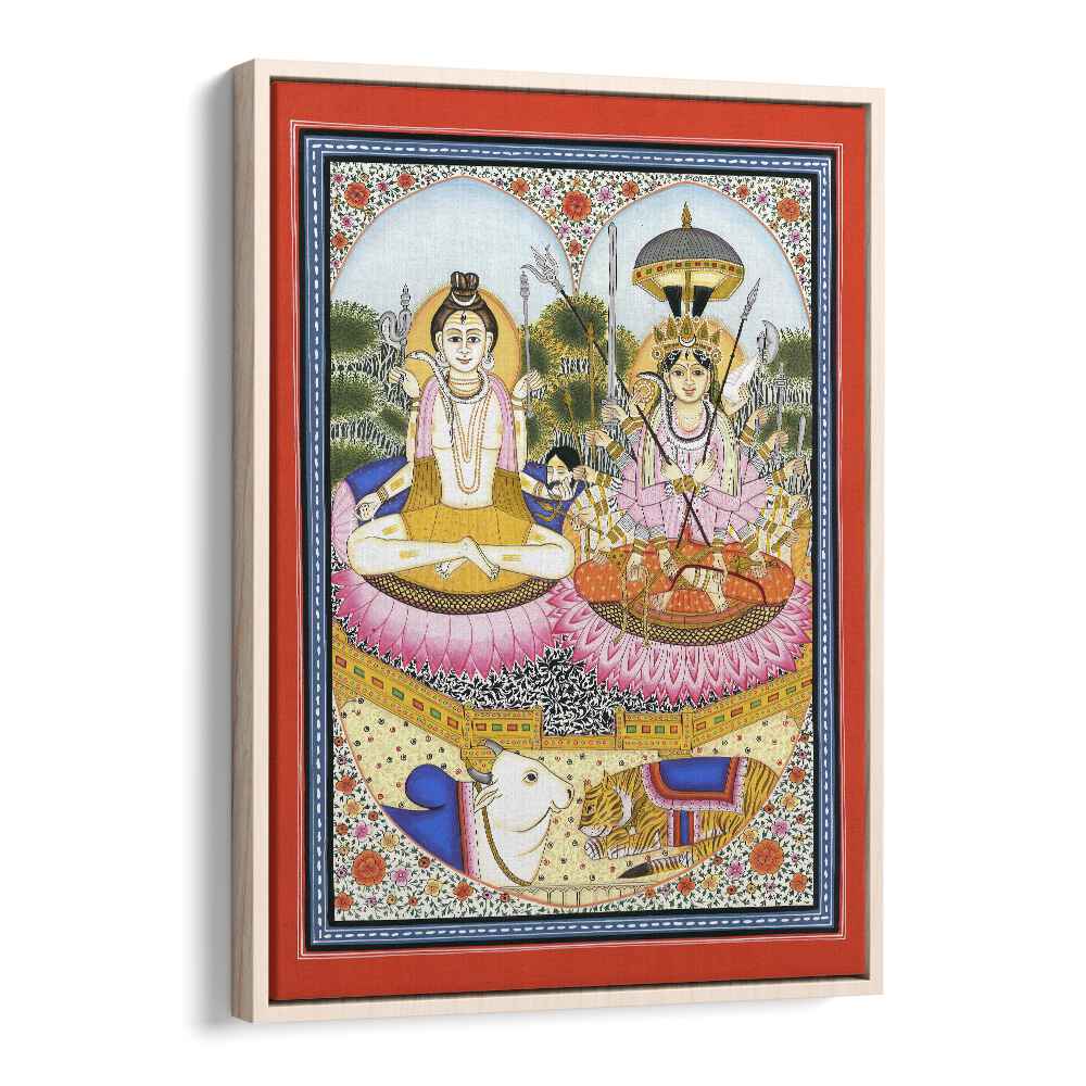 SHIVA SHAKTI ARTWORK, INDIAN ART PAINTINGS showcasing the divine union of Shiva and Shakti on a lotus, perfect for spiritual decor.