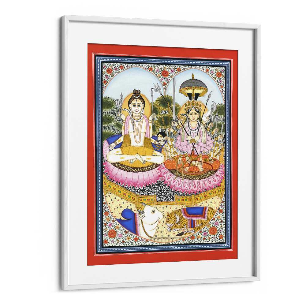 Vibrant SHIVA SHAKTI ARTWORK, INDIAN ART PAINTINGS, showcasing the divine union of Lord Shiva and Goddess Shakti.