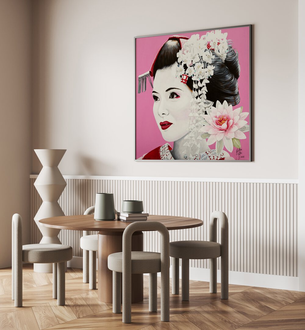 Elegant SHORAI WANAI, JAPANESE PAINTINGS on display, showcasing exquisite artistry by Christian Beijer in a modern setting.