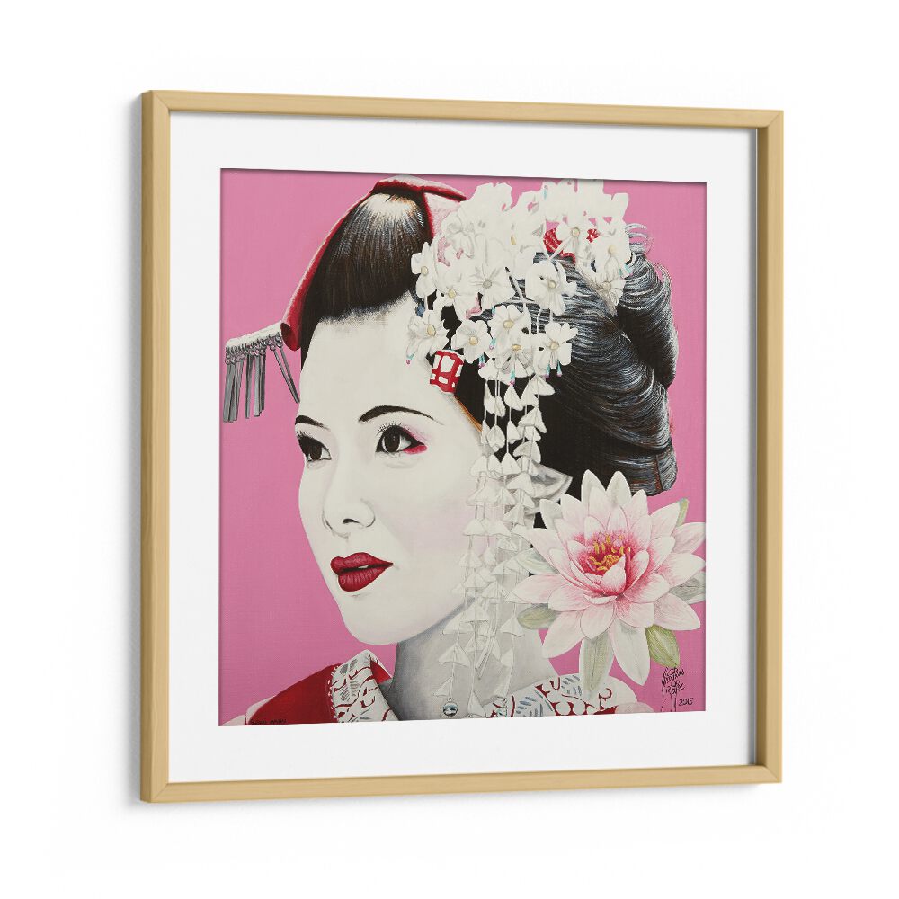 Elegant SHORAI WANAI, JAPANESE PAINTINGS featuring a geisha portrait, framed artwork by Christian Beijer.