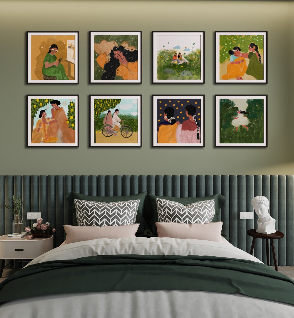 Explore the CHILDHOOD NOSTALGIA GALLERY WALL, GALLERY WALLS featuring vibrant art prints by Shreya Roy Chowdary.
