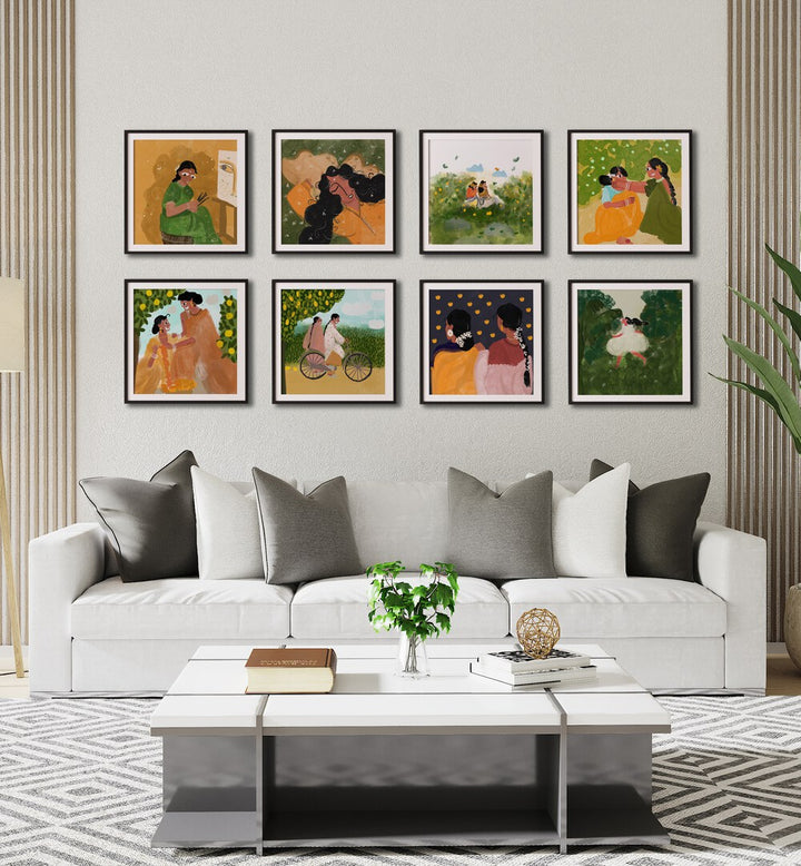 Charming CHILDHOOD NOSTALGIA GALLERY WALL with framed art prints, perfect for enhancing any living space.