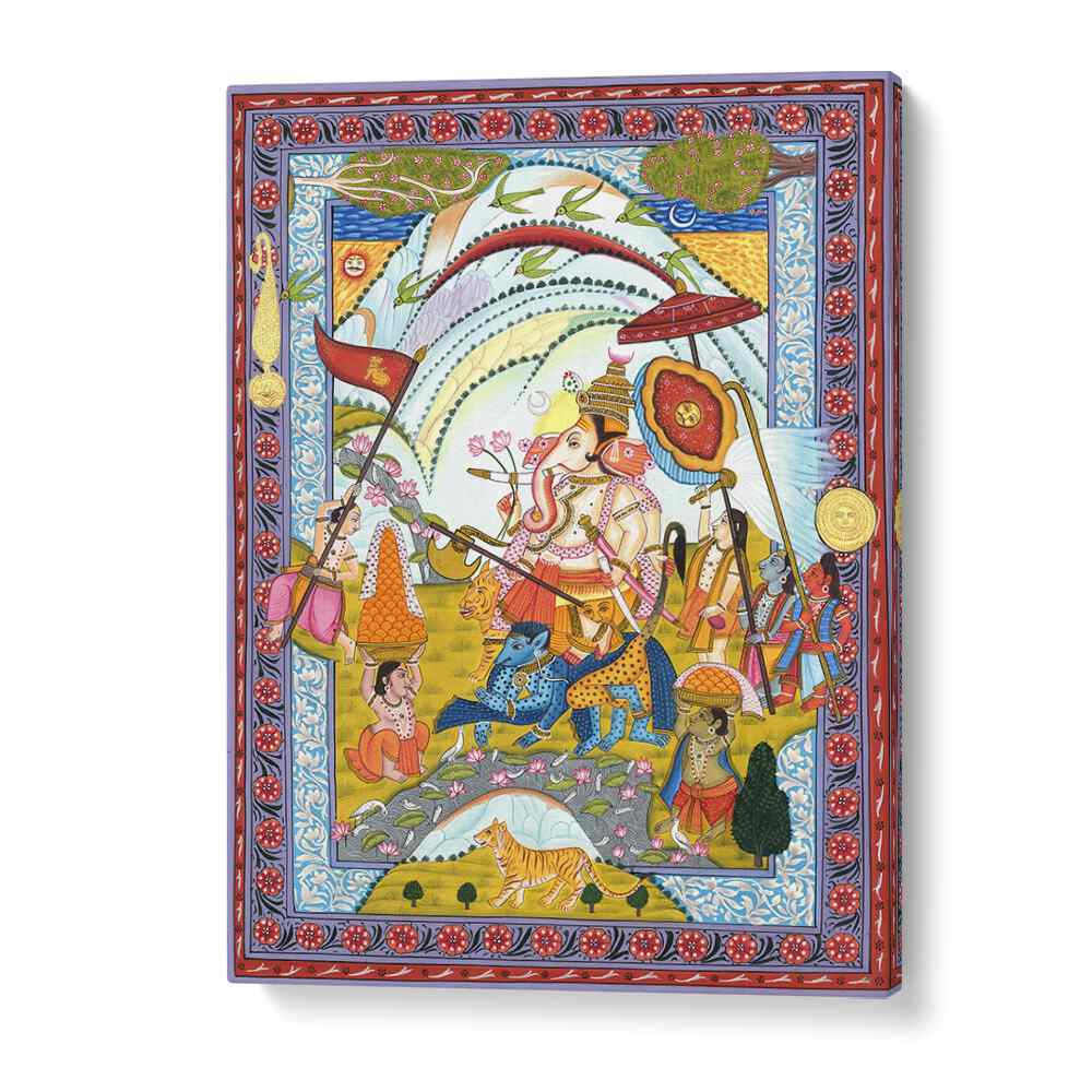 Vibrant SHRI GANESHA, INDIAN ART PAINTINGS showcasing the revered god Ganesha, symbolizing wisdom and prosperity.