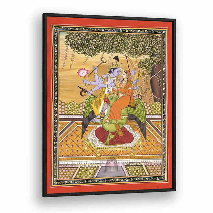 SHRI VISHNU WITH LAXMI, INDIAN ART PAINTINGS showcasing the divine couple on Garuda, perfect for spiritual decor.