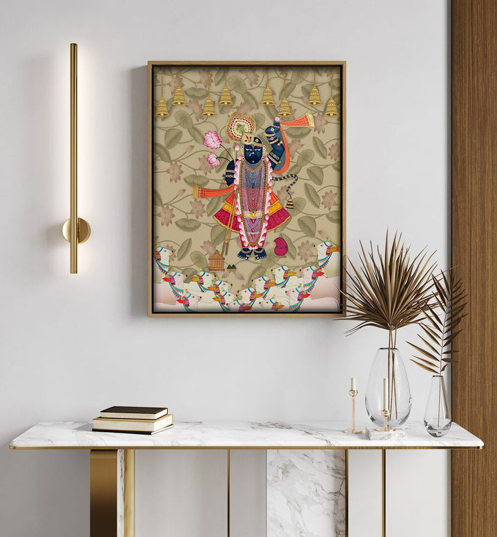 Experience devotion with SHRINATHJI'S EMBRACE, INDIAN ART PAINTINGS, showcasing divine love in stunning detail.