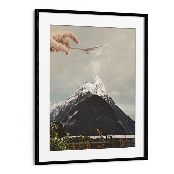 SIFTED SUMMIT M P, SURREAL ART PRINTS showcasing a mountain with whimsical elements, framed beautifully by Vertigo Artography.