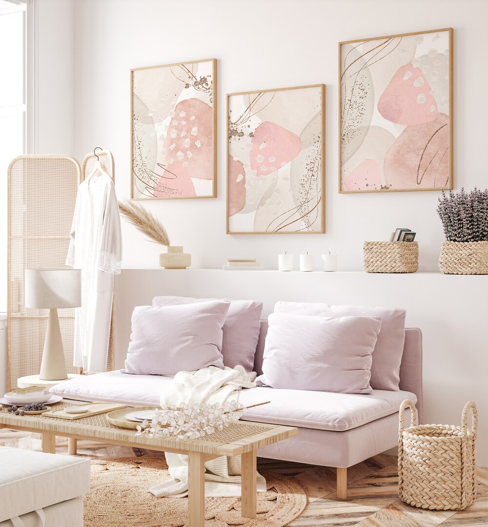 Transform your space with the SILK IN PINK SET, SET OF 3 PAINTINGS, adding elegance to your home decor.