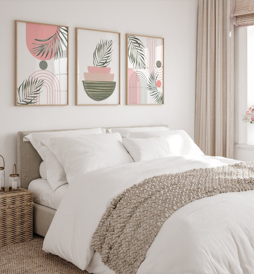 Transform your space with the SIMPLICITY IN PINK SET, SET OF 3 PAINTINGS, adding elegance to your home decor.