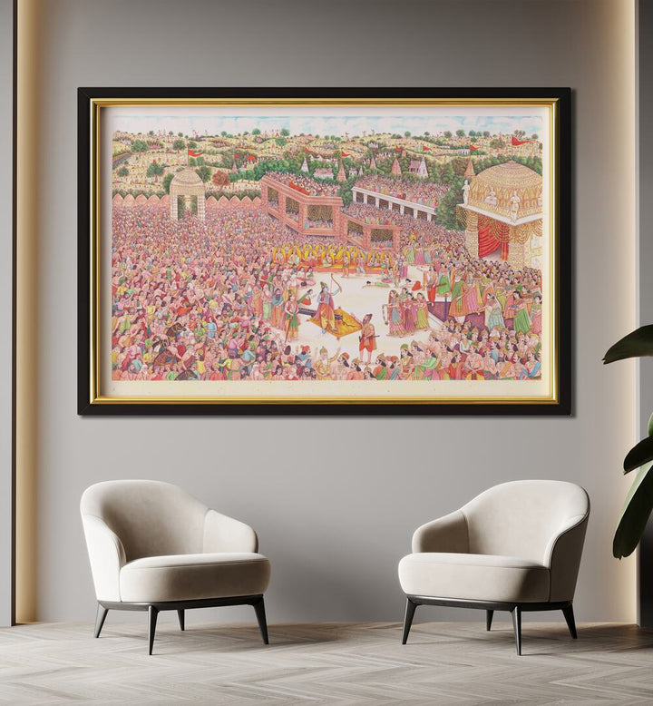 SITA JI SWAYMVAR, INDIAN ART PAINTINGS beautifully depict Sita's Swayamvar, showcasing rich cultural heritage.