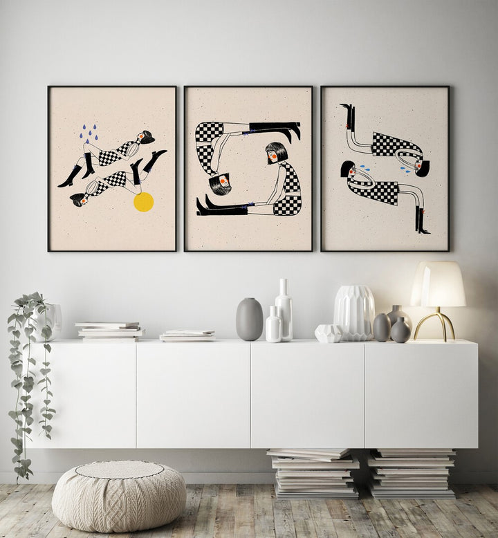 SITTING WITH MY THOUGHTS SET, SET OF 3 PAINTINGS enhances any space with unique and contemplative artwork.