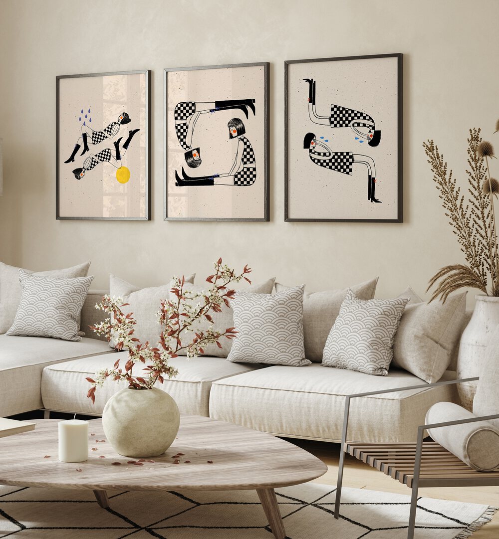 Elevate your decor with the SITTING WITH MY THOUGHTS SET, SET OF 3 PAINTINGS, perfect for introspective spaces.