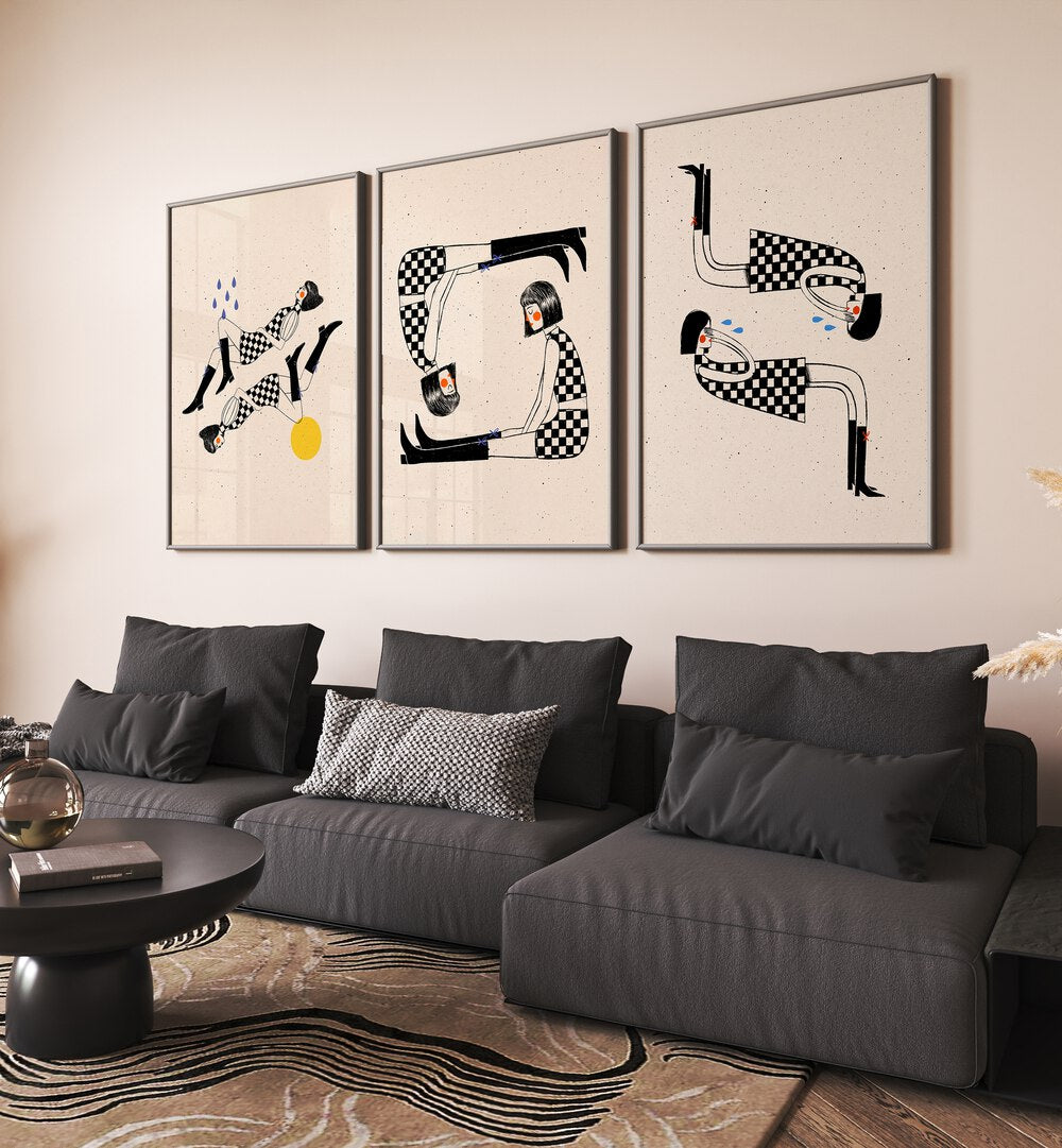 SITTING WITH MY THOUGHTS SET, SET OF 3 PAINTINGS enhances your space with unique, contemplative artwork.