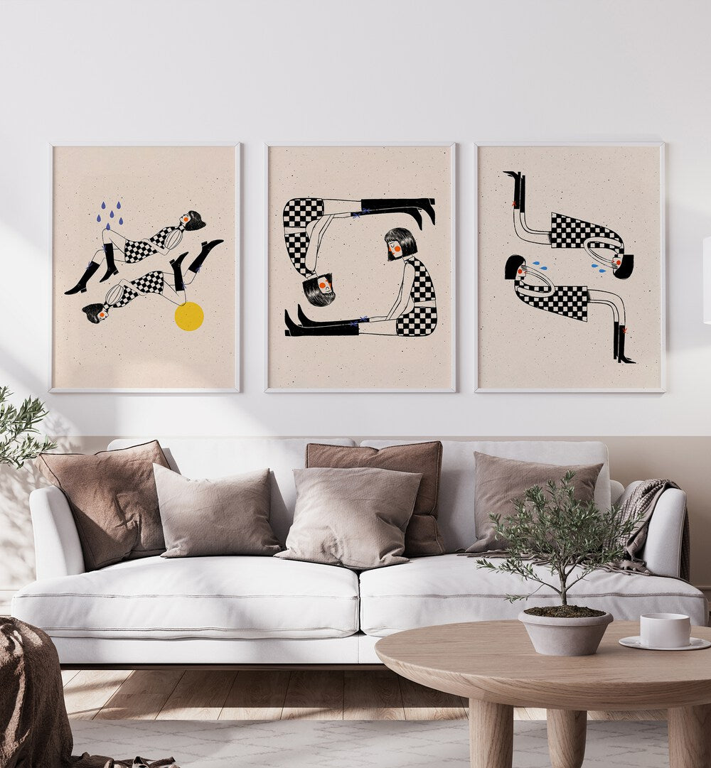 Transform your space with the SITTING WITH MY THOUGHTS SET, SET OF 3 PAINTINGS, perfect for introspection and style.