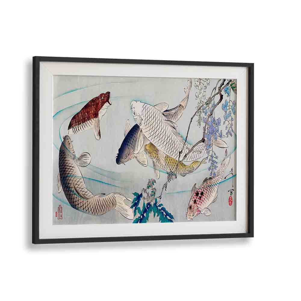 Stunning SIX CARP SWIMMING BENEATH WISTERIA (1889) , JAPANESE PAINTINGS print, showcasing nature's harmony.