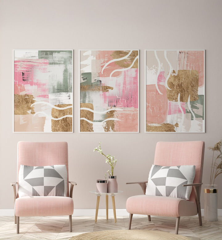 Enhance your decor with the SMOOTH SUMMER SET, SET OF 3 PAINTINGS, featuring vibrant colors for a serene ambiance.