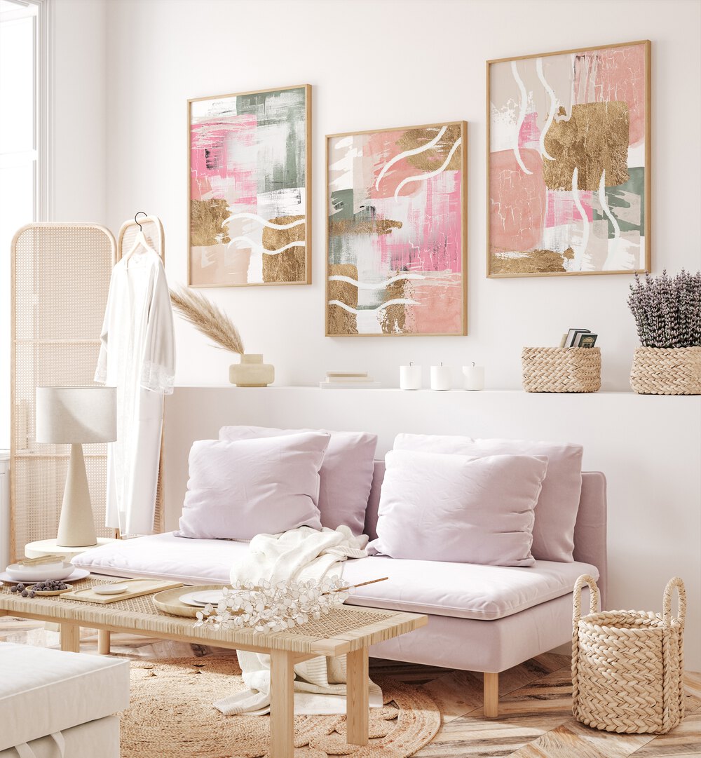 Elevate your decor with the SMOOTH SUMMER SET, SET OF 3 PAINTINGS, showcasing vibrant colors and fluid designs.