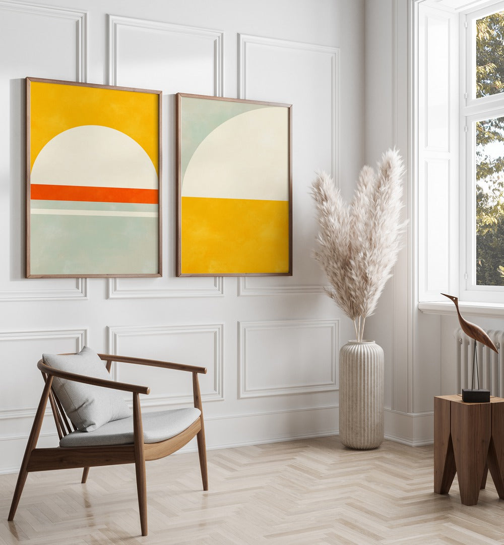 Transform your space with the SOLSTICE HORIZON SET, SET OF 2 PAINTINGS, featuring modern, tranquil designs.