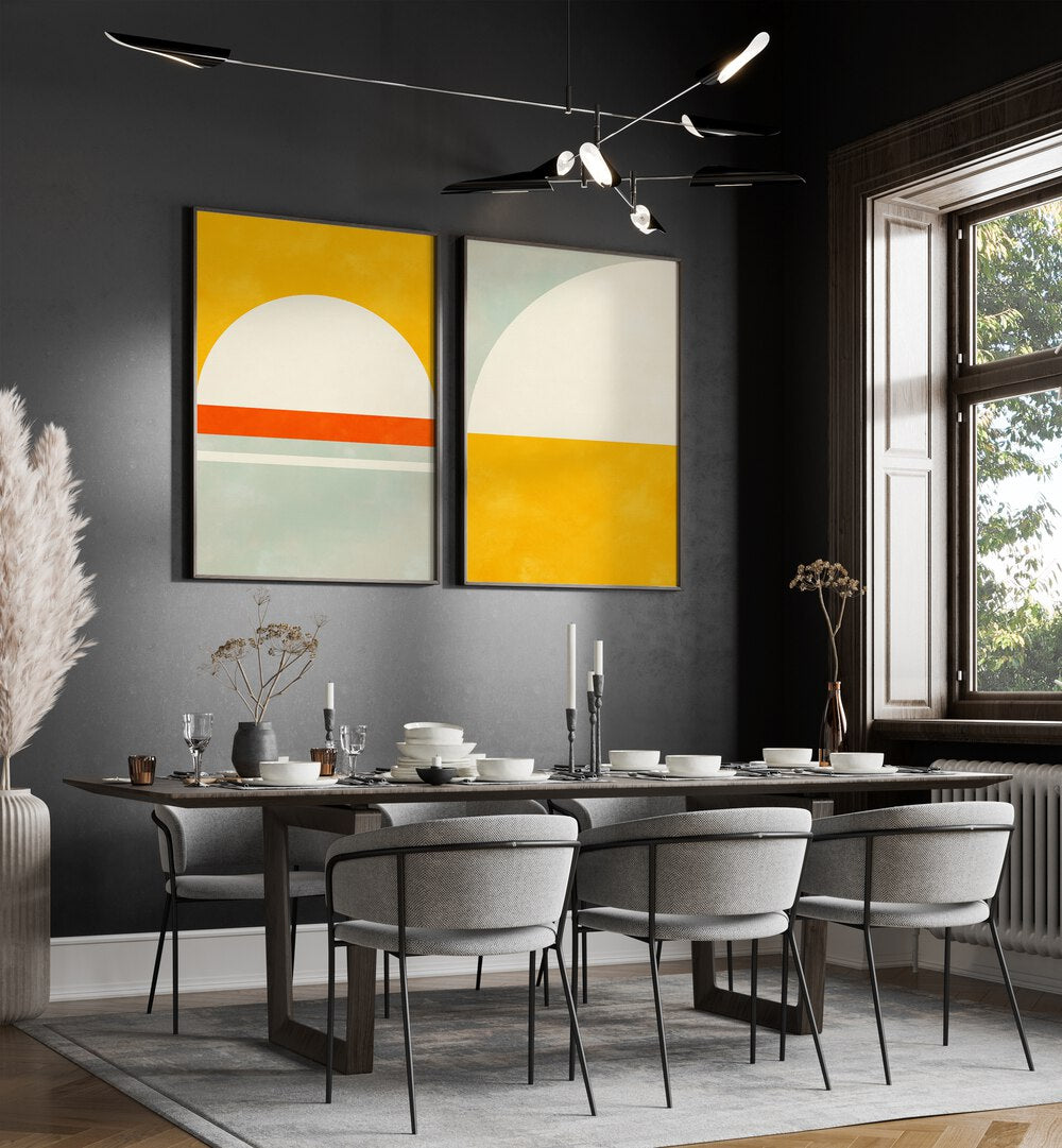 Enhance your decor with the SOLSTICE HORIZON SET, SET OF 2 PAINTINGS, perfect for a serene living space.