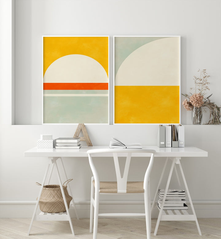 Transform your space with the SOLSTICE HORIZON SET, SET OF 2 PAINTINGS featuring modern, serene designs.