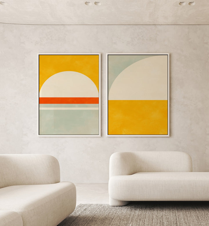 Transform your space with the SOLSTICE HORIZON SET, SET OF 2 PAINTINGS, showcasing modern serenity and inspiration.