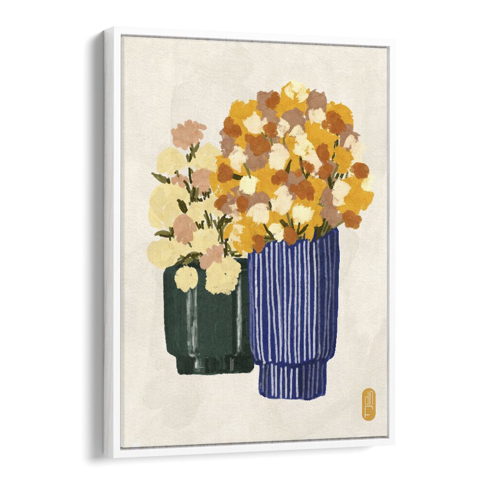 Bright floral arrangements in stylish vases showcase "Some Velvet Morning I, Floral Flower Paintings" by Dianne Nicole Fernando.