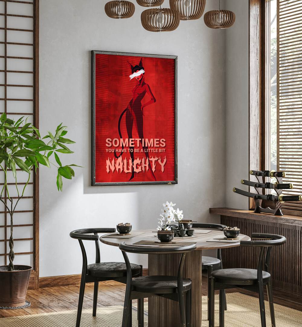 Vibrant wall art print, "BE A LITTLE BIT NAUGHTY, FASHION POSTERS," adds playful charm to your home decor.