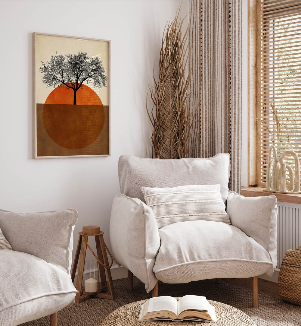 SOMMERMORGEN landscape paintings showcase a serene summer morning with a striking tree and warm colors. Perfect for any space!
