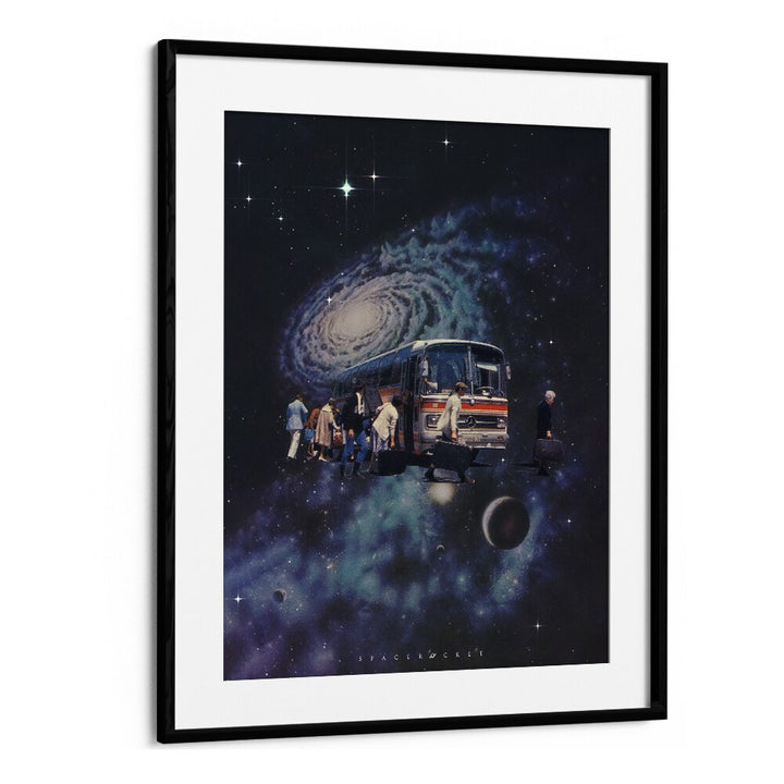 Surreal art print featuring the SPACE BUS, perfect for transforming your space with SPACE ROCKET ART's unique designs.
