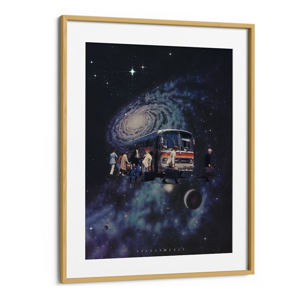 Surreal SPACE BUS painting by SPACE ROCKET ART, perfect for elevating your space with unique art prints.