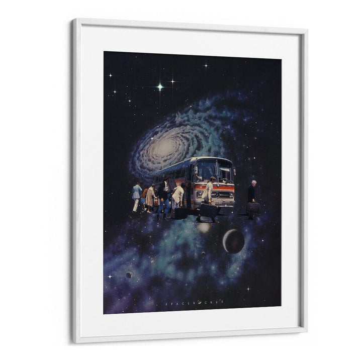 Transform your space with the SPACE BUS, a stunning surreal painting from SPACE ROCKET ART, perfect for art prints.