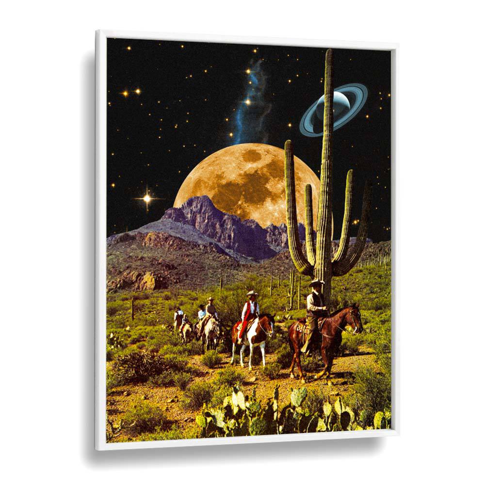 Surreal SPACE COWBOYS, FANTASY artwork by Taudalpoi featuring a cosmic desert scene with horses and a giant moon.