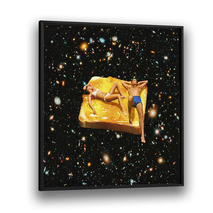 Surreal art print "SPACE JAM - ON TOAST" by Vertigo Artography, featuring cosmic toast and lounging figures.