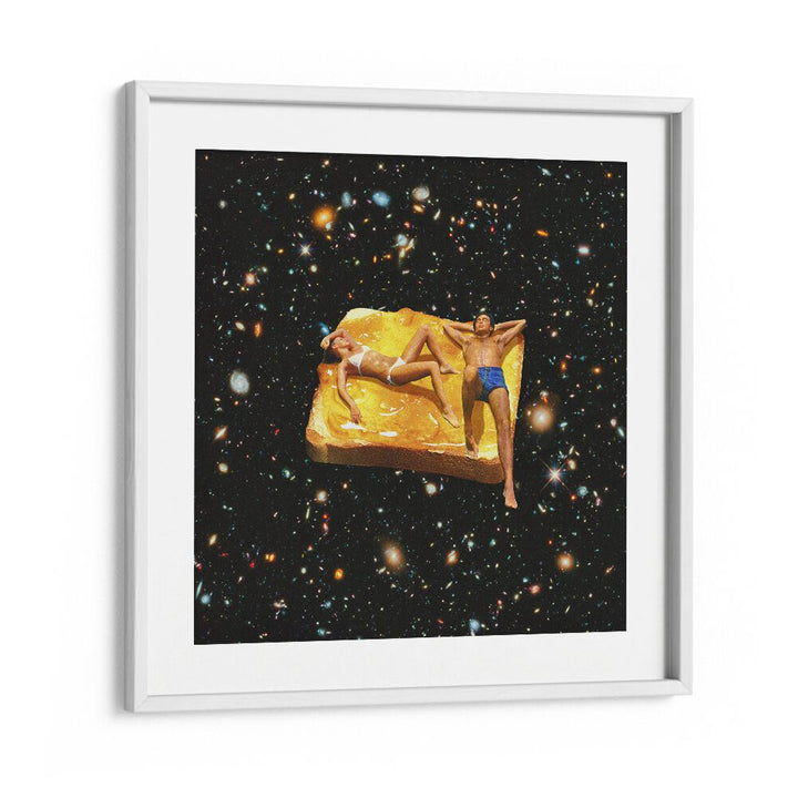 Surreal art print "SPACE JAM - ON TOAST" by Vertigo Artography features cosmic toast and relaxing figures.