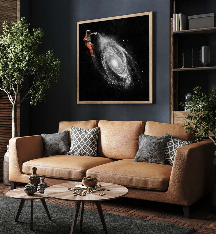 Transform your space with SPACE ART, SURREAL ART PRINTS by Florent Bodart, showcasing an astronaut in a galaxy.